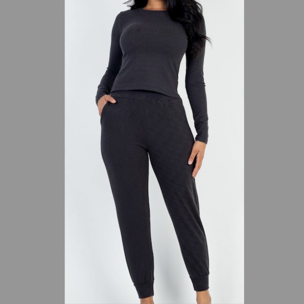 Women's Soft Ribbed Jogger Set NEW Dark Gray S Small